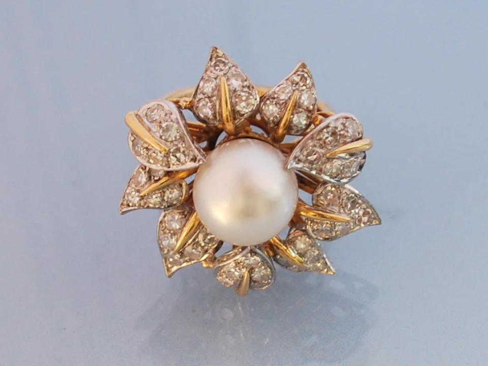 Bague ancienne diamant et perle - Image 3
