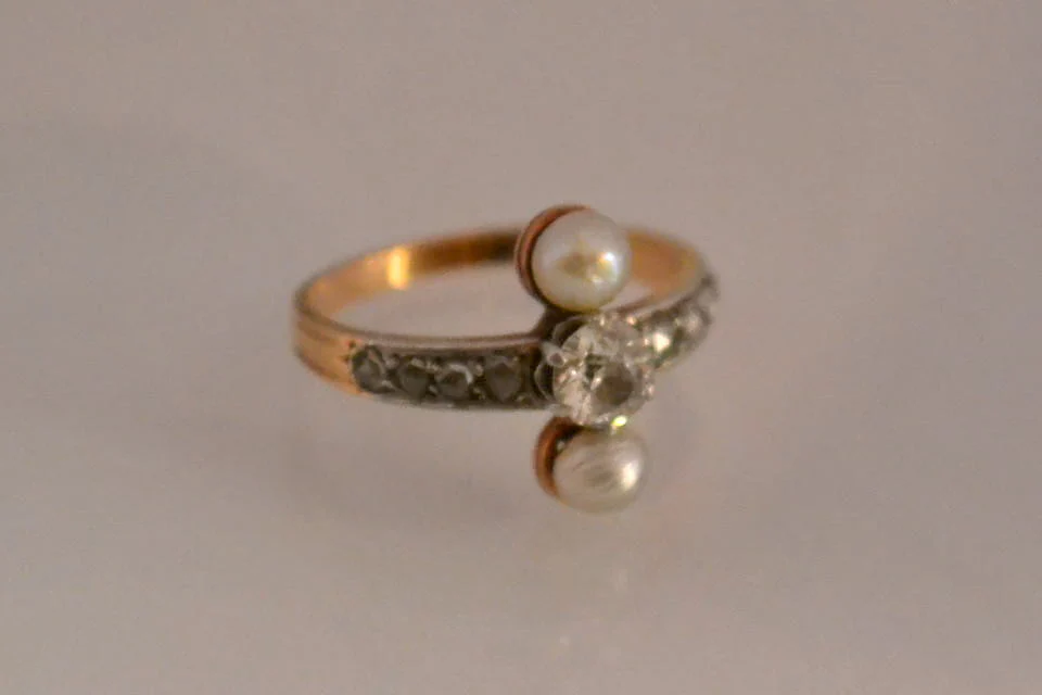 Bague Ancienne Diamants et Perles