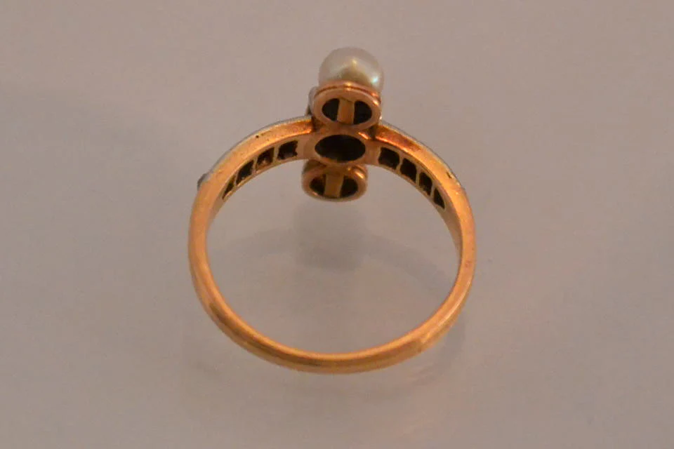 Bague Ancienne Diamants et Perles - Image 2