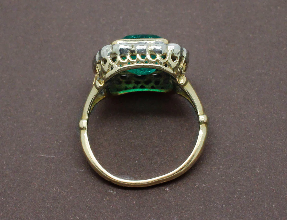 Bague Ancienne Emeraude Diamants - Image 3