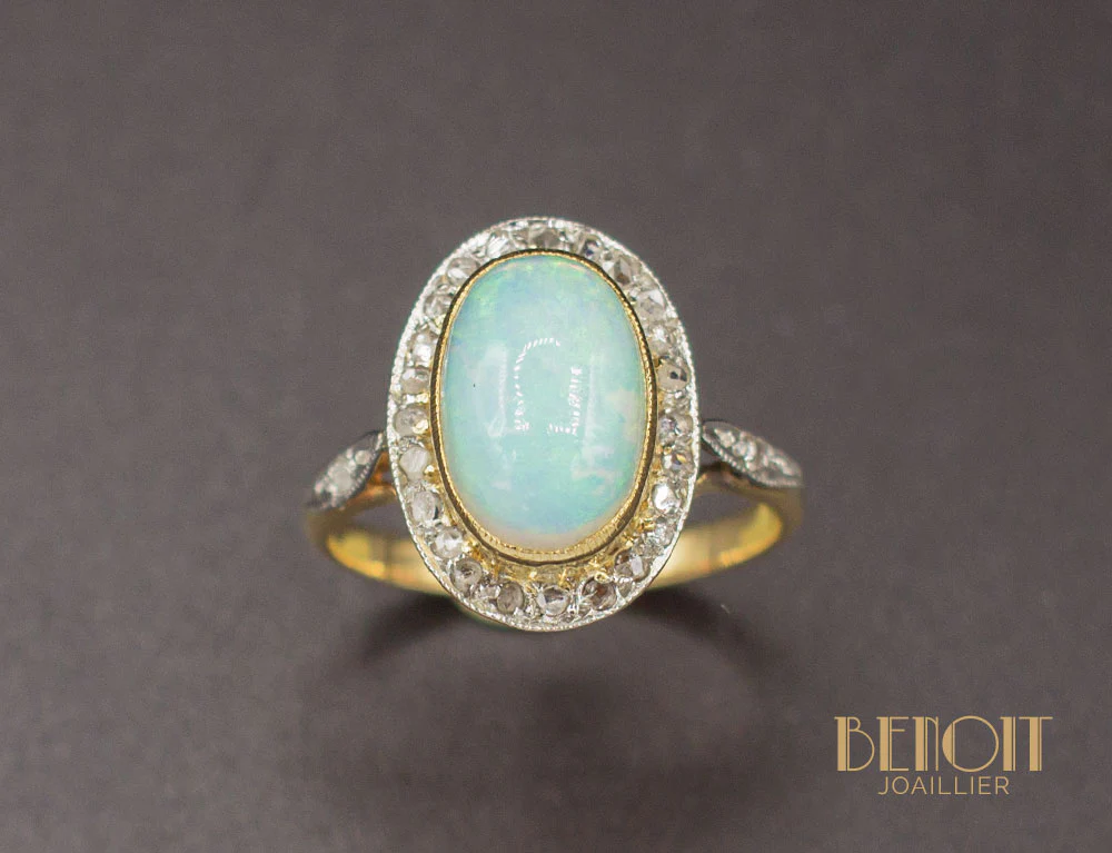 Bague Ancienne Opale Diamants - Image 2