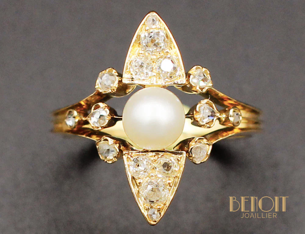 Bague Ancienne Perle Fine Diamants - Image 3