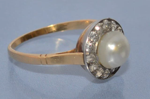 Bague ancienne perle fine et diamants - Image 2