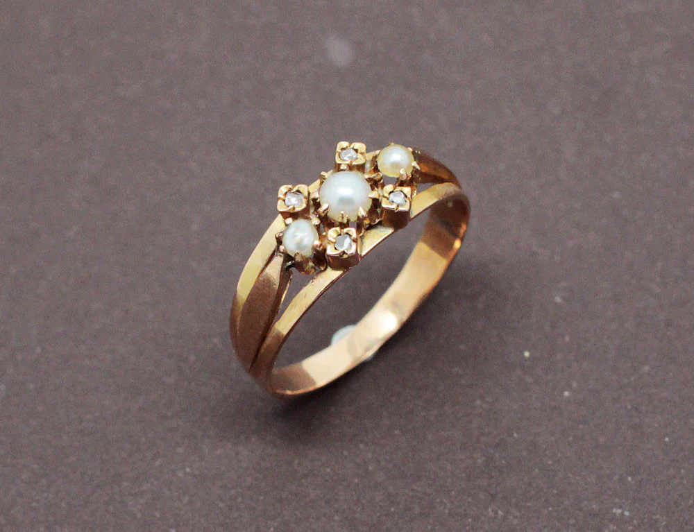 Bague Ancienne Perles et Or Rose