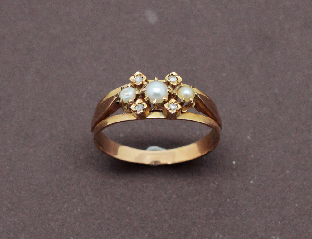 Bague Ancienne Perles et Or Rose - Image 2