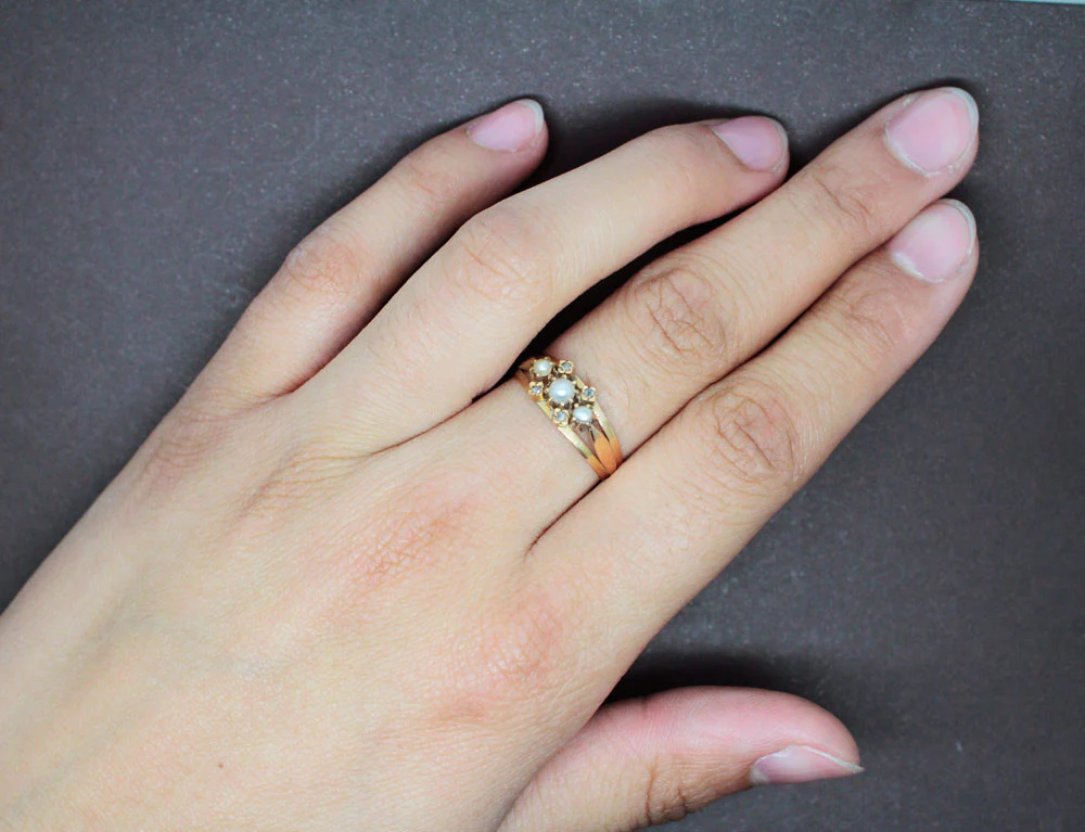 Bague Ancienne Perles et Or Rose - Image 5