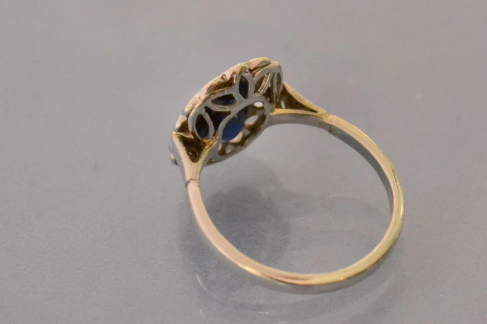 Bague ancienne saphir diamants - Image 2