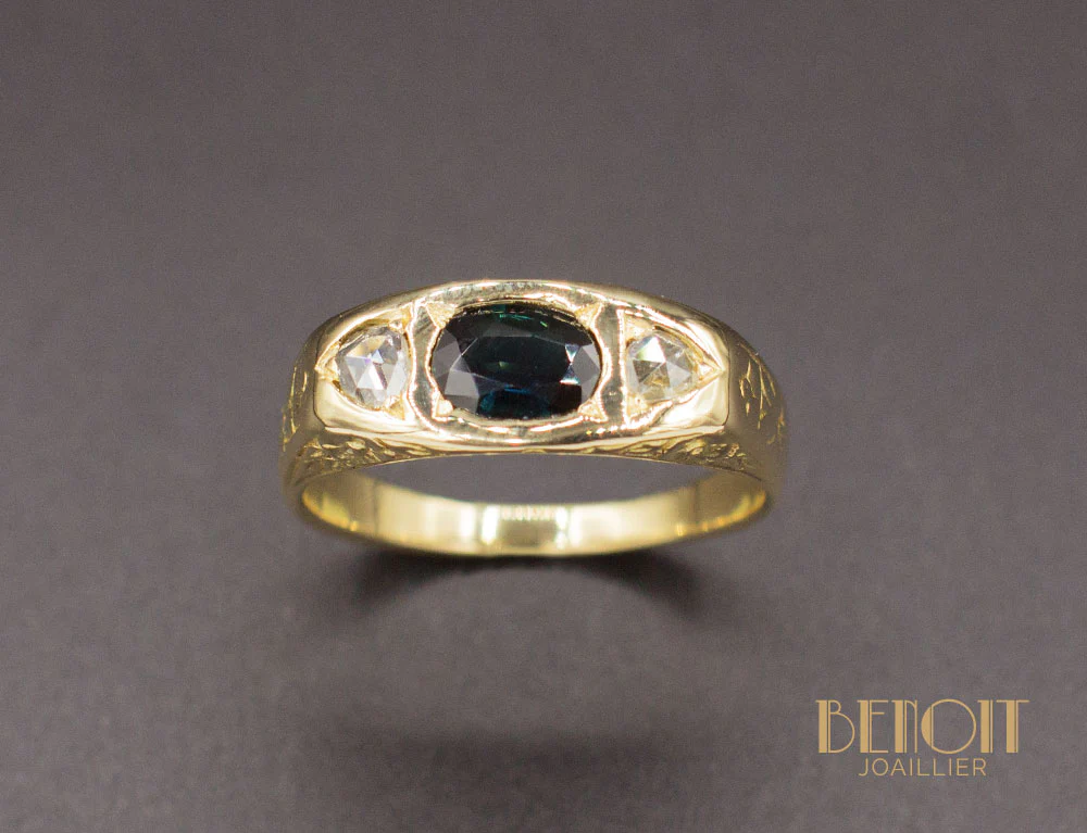 Bague Ancienne Saphir Diamants - Image 2