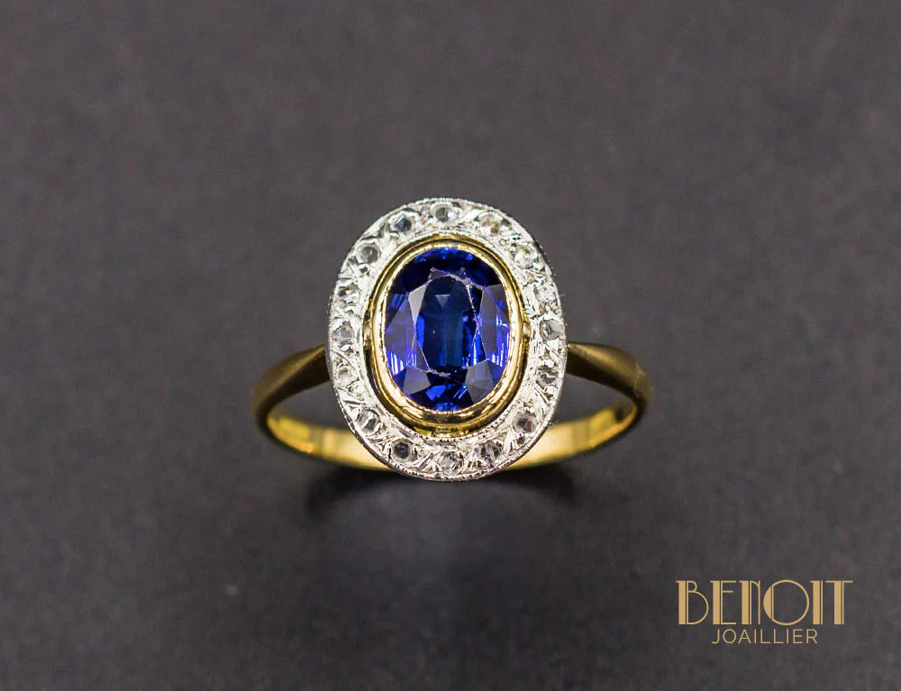 Bague Ancienne Saphir Diamants - Image 2