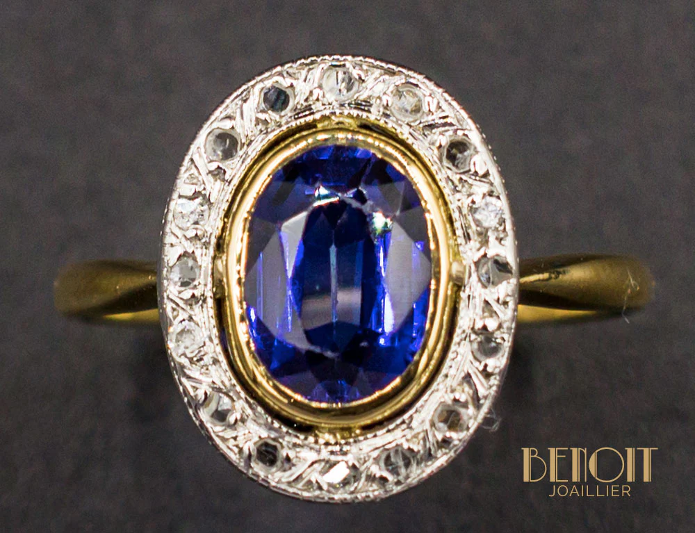Bague Ancienne Saphir Diamants - Image 3