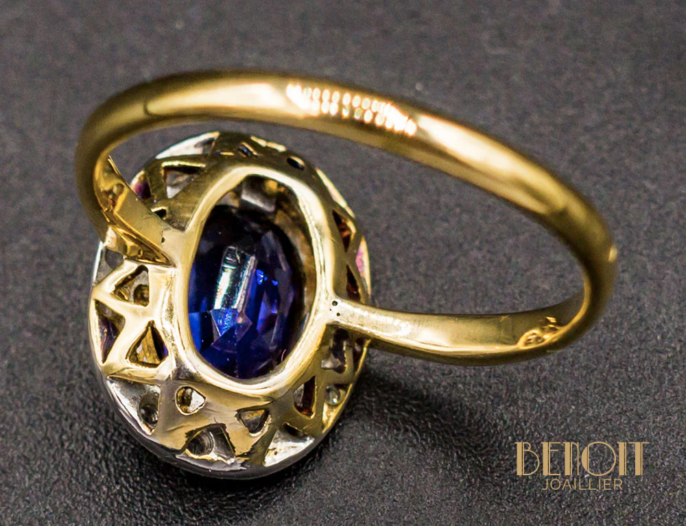 Bague Ancienne Saphir Diamants - Image 4