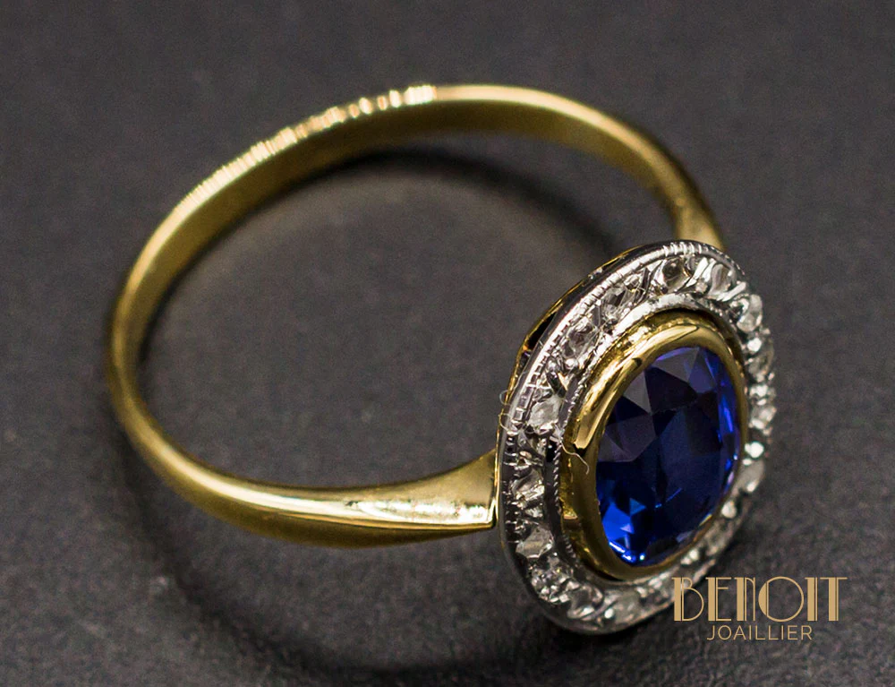 Bague Ancienne Saphir Diamants - Image 5