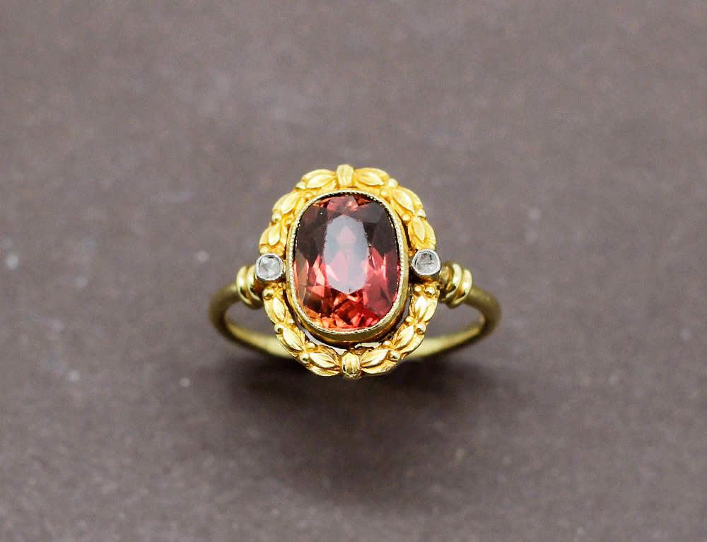 Bague Ancienne Tourmaline Diamants - Image 2