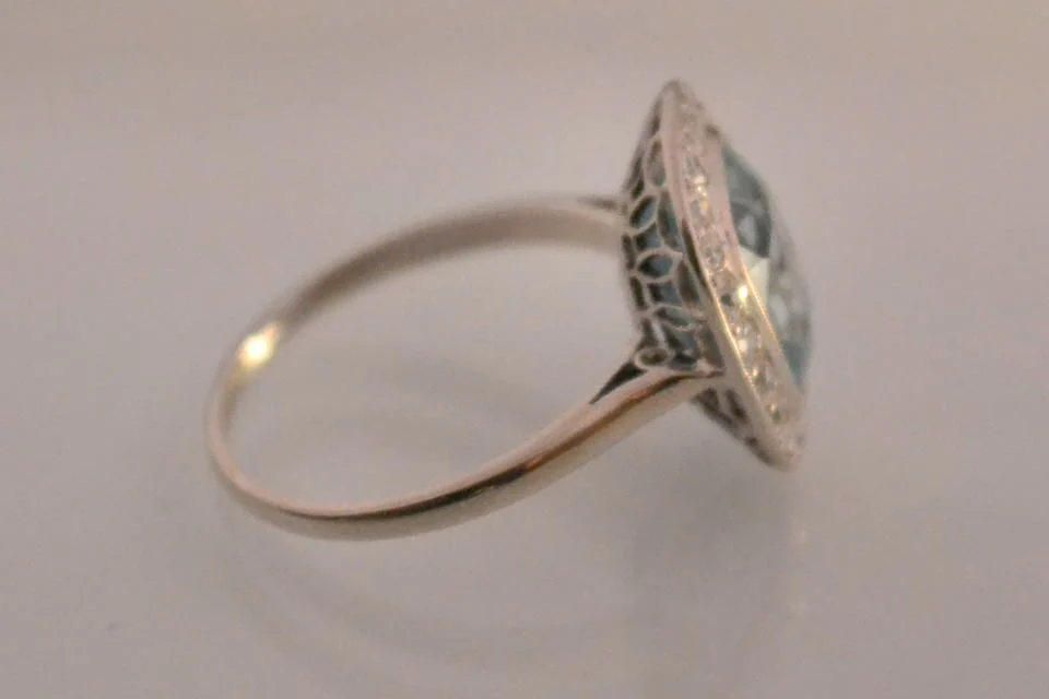 Bague Art Déco Aigue Marine Or et Diamants - Image 2