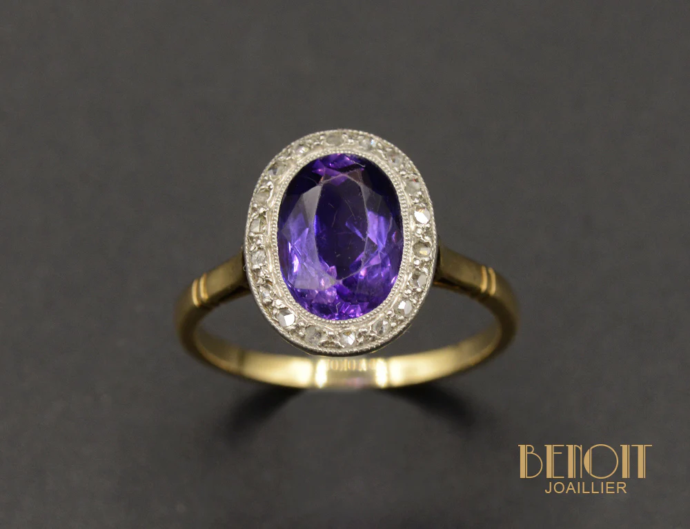 Bague Art Déco Améthyste entourage Diamants - Image 2