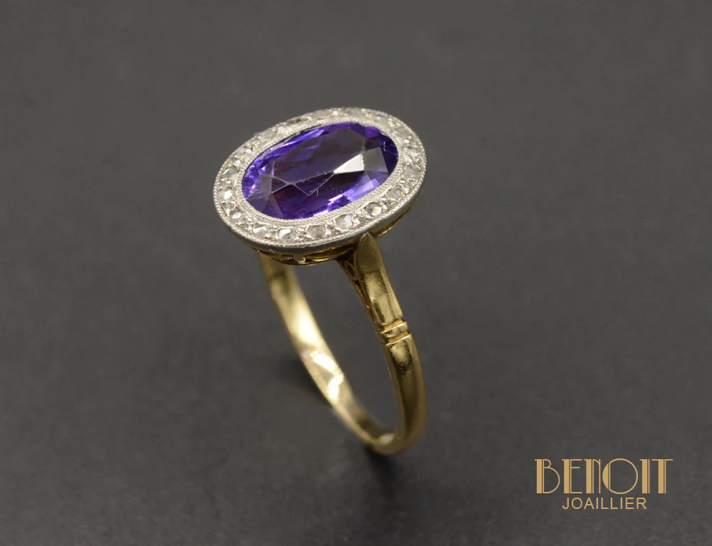 Bague Art Déco Améthyste entourage Diamants - Image 3