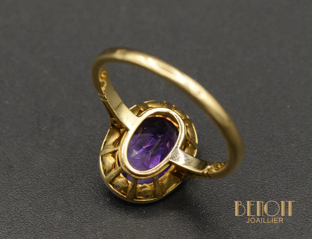 Bague Art Déco Améthyste entourage Diamants - Image 4