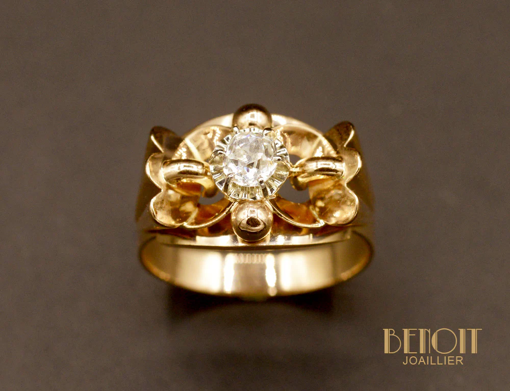 Bague Art Déco Diamant et Or Rose - Image 2