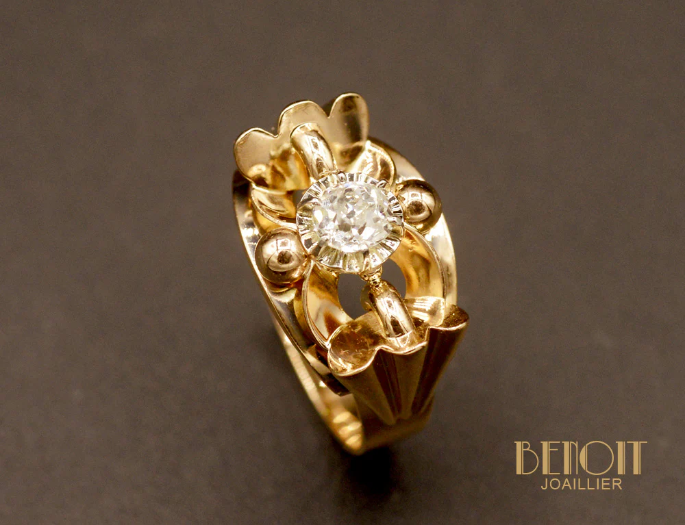 Bague Art Déco Diamant et Or Rose - Image 3