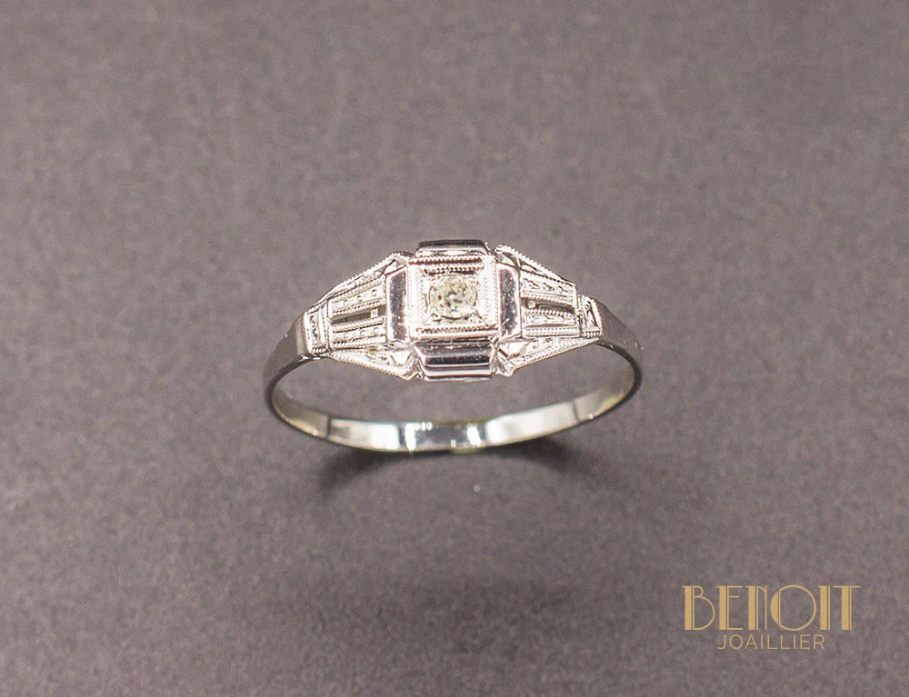 Bague Art Déco Diamant Or Blanc - Image 2