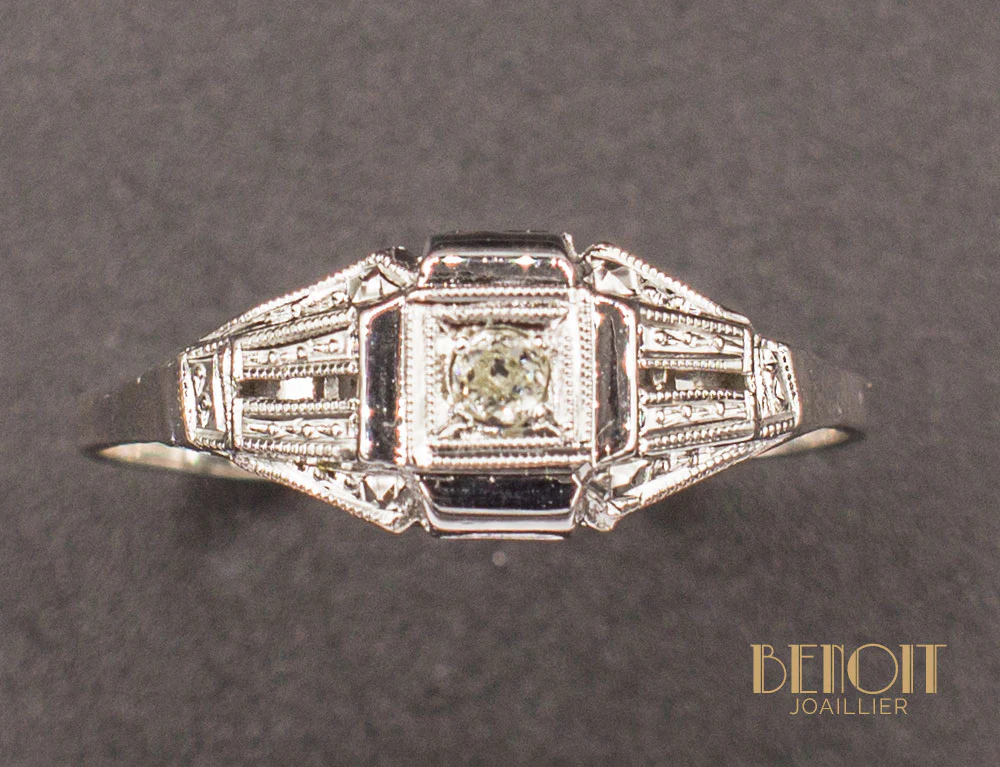 Bague Art Déco Diamant Or Blanc - Image 3