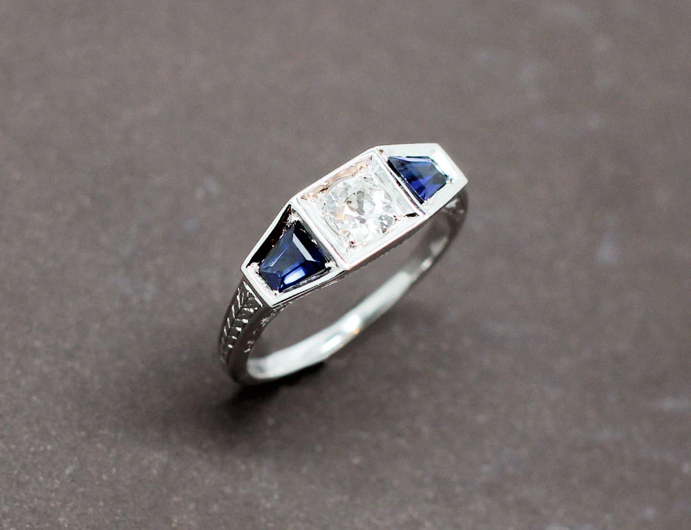 Bague Art Déco Diamant Saphirs