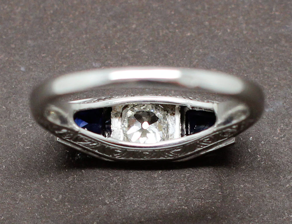 Bague Art Déco Diamant Saphirs - Image 6