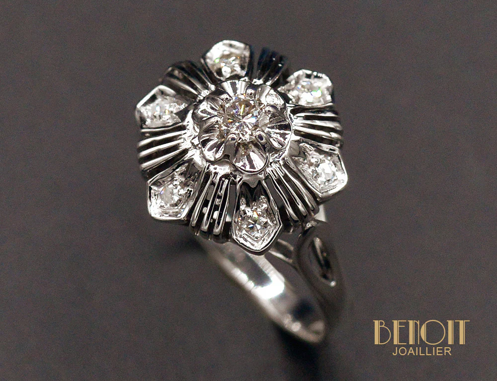 Bague Art Déco Diamants et Or Blanc - Image 3
