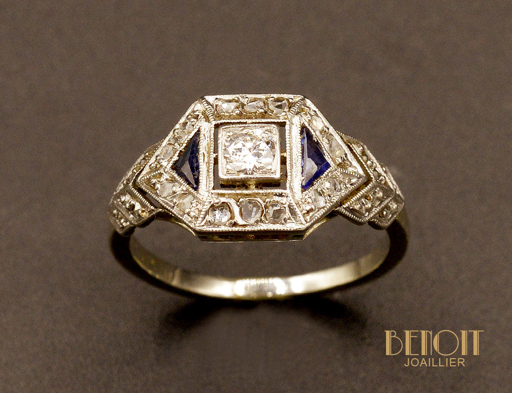 Bague Art Déco Diamants et Saphirs - Image 2