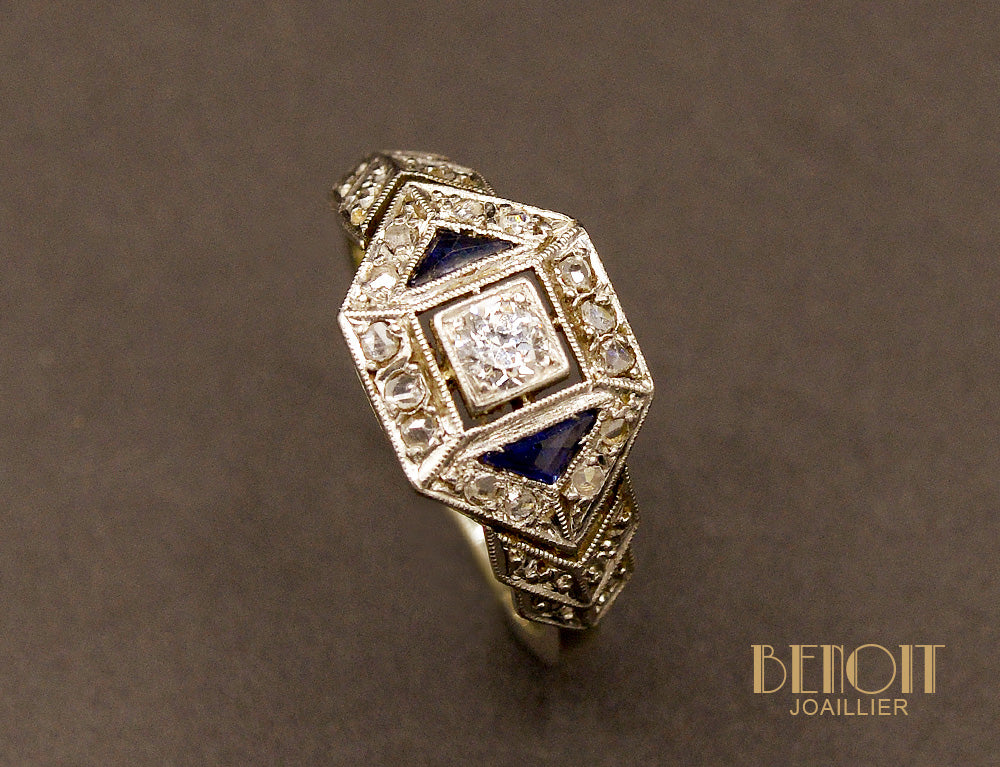 Bague Art Déco Diamants et Saphirs - Image 3