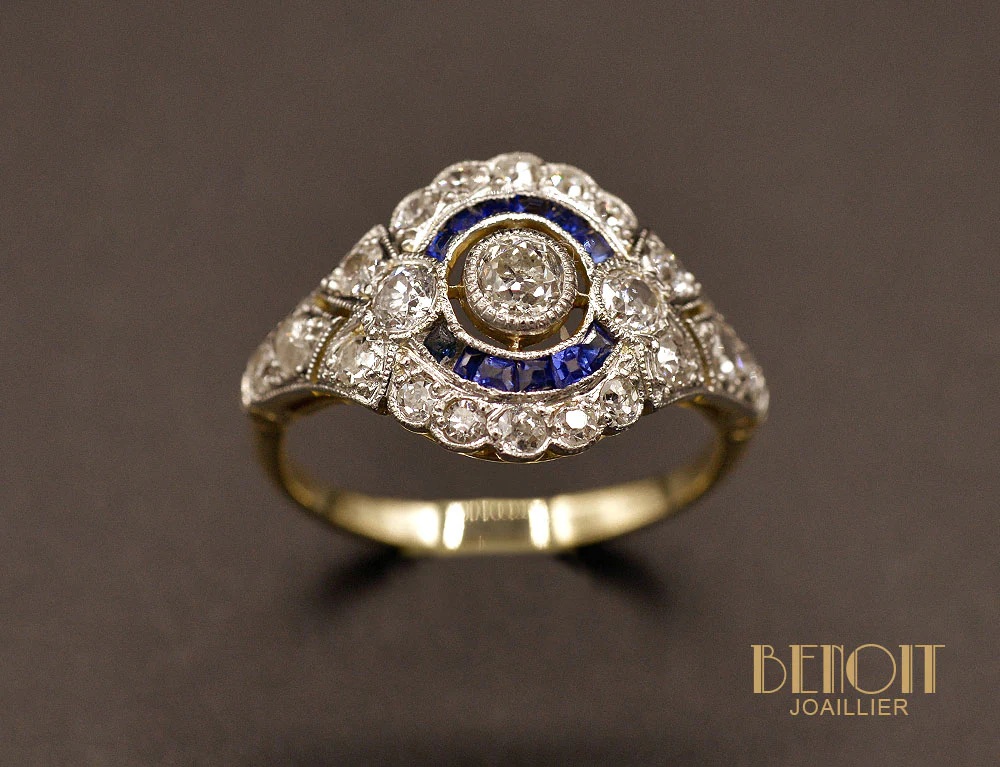 Bague Art Déco Diamants et Saphirs - Image 2