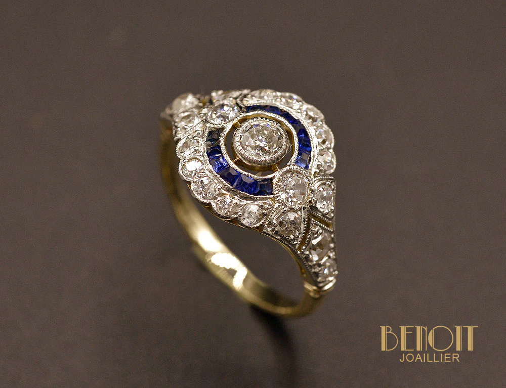 Bague Art Déco Diamants et Saphirs - Image 3