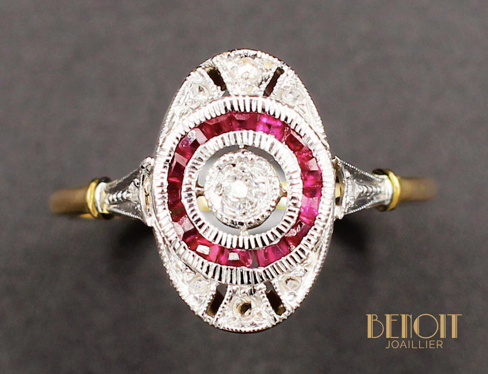 Bague Art Déco Diamants et Verneuils - Image 3