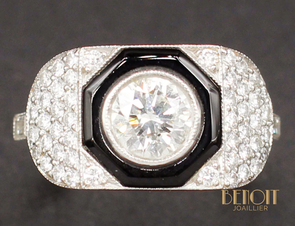 Bague Art Déco Diamants Onyx - Image 3