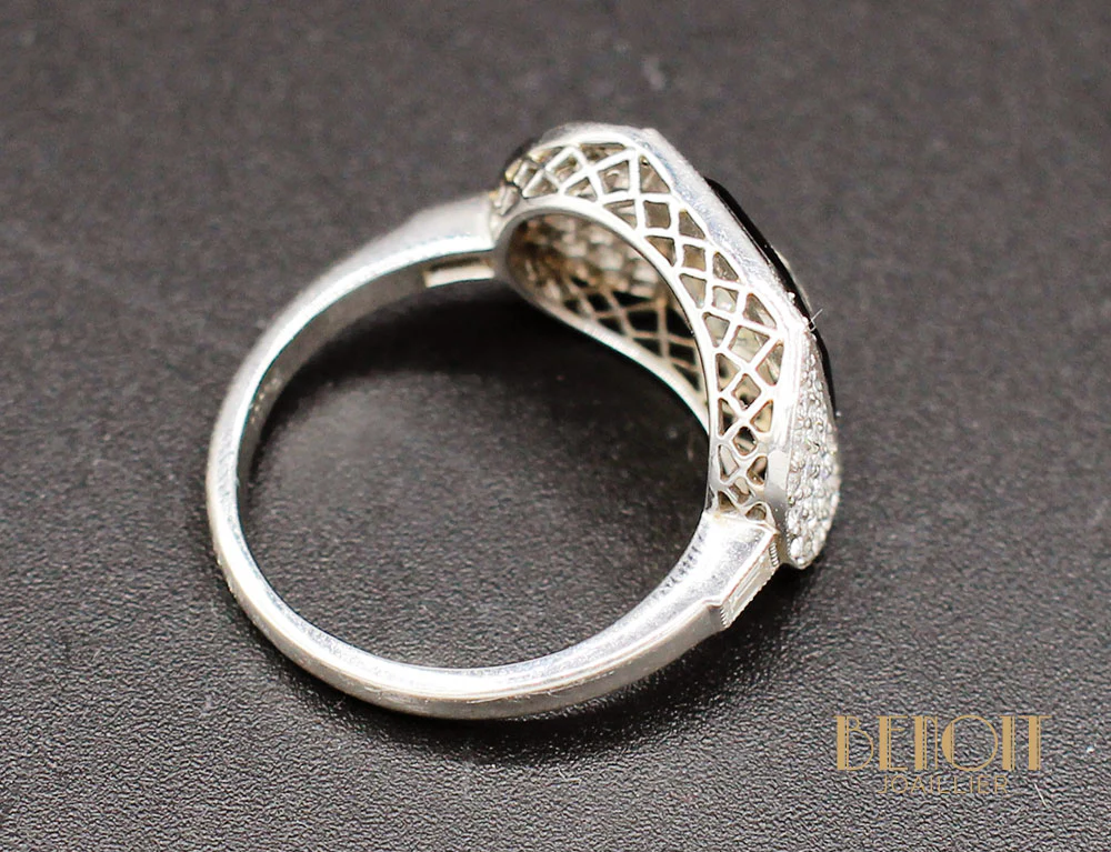 Bague Art Déco Diamants Onyx - Image 4