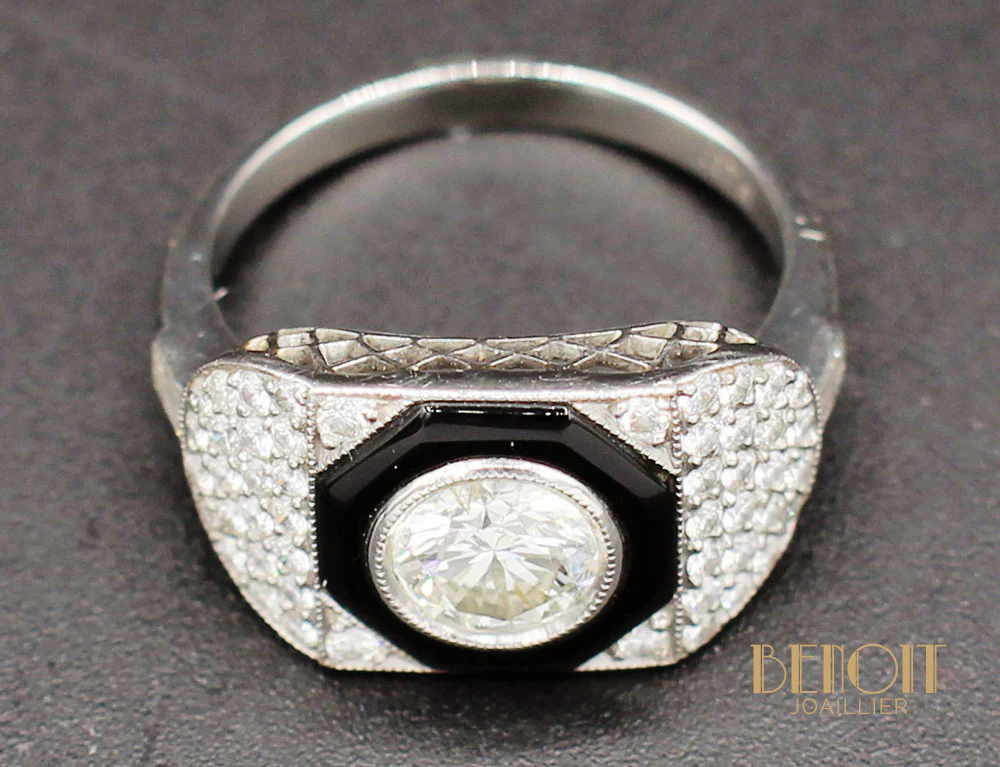 Bague Art Déco Diamants Onyx - Image 5