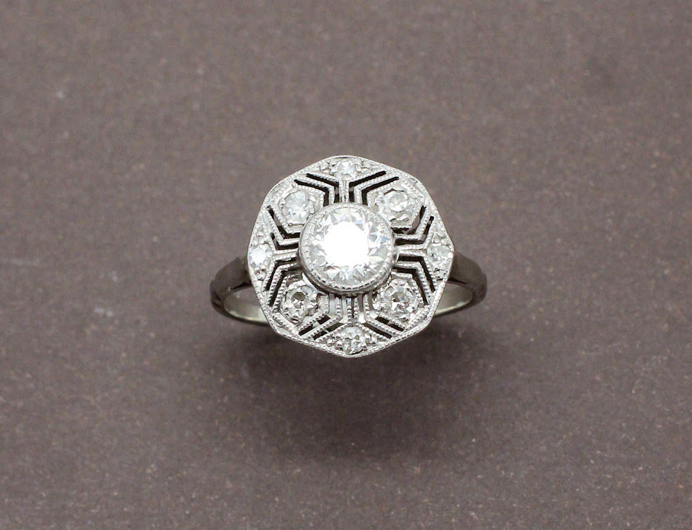 Bague Art Déco Diamants Or et Platine - Image 2