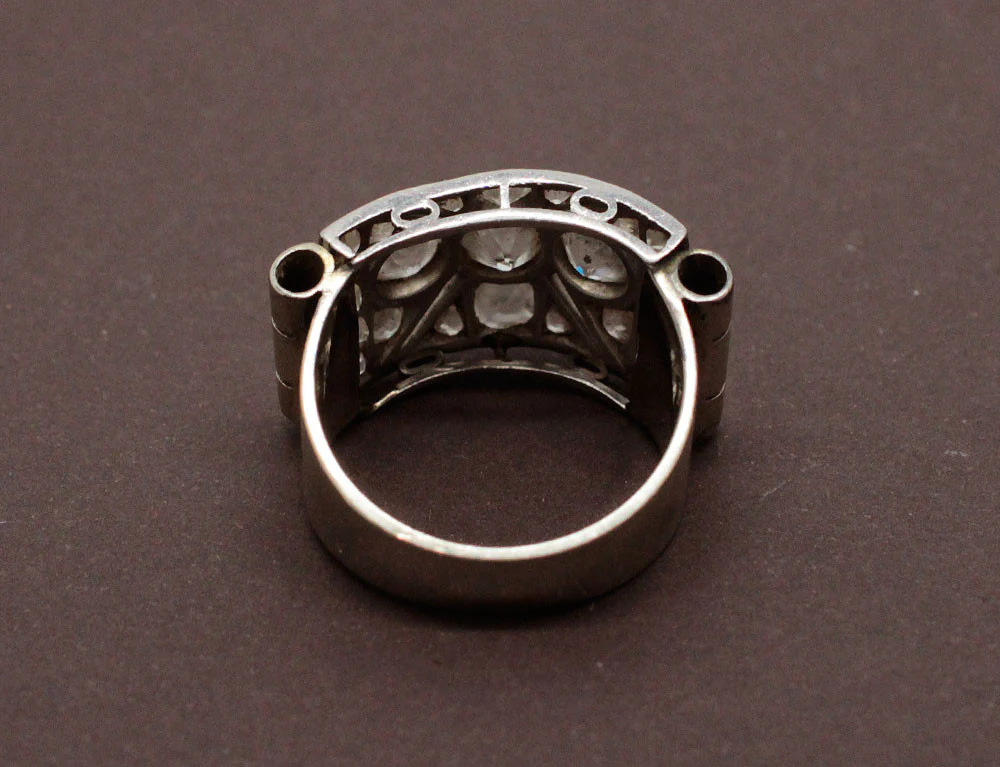 Bague Art Déco Diamants Platine et Or - Image 3