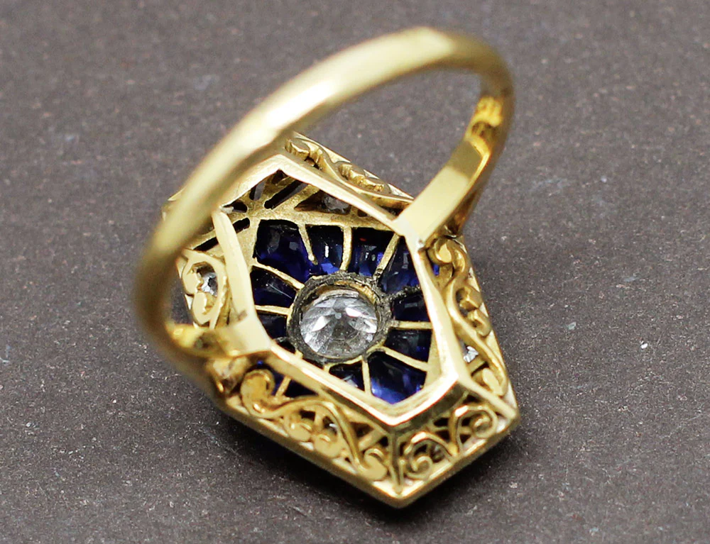 Bague Art Déco Diamants Saphir - Image 7