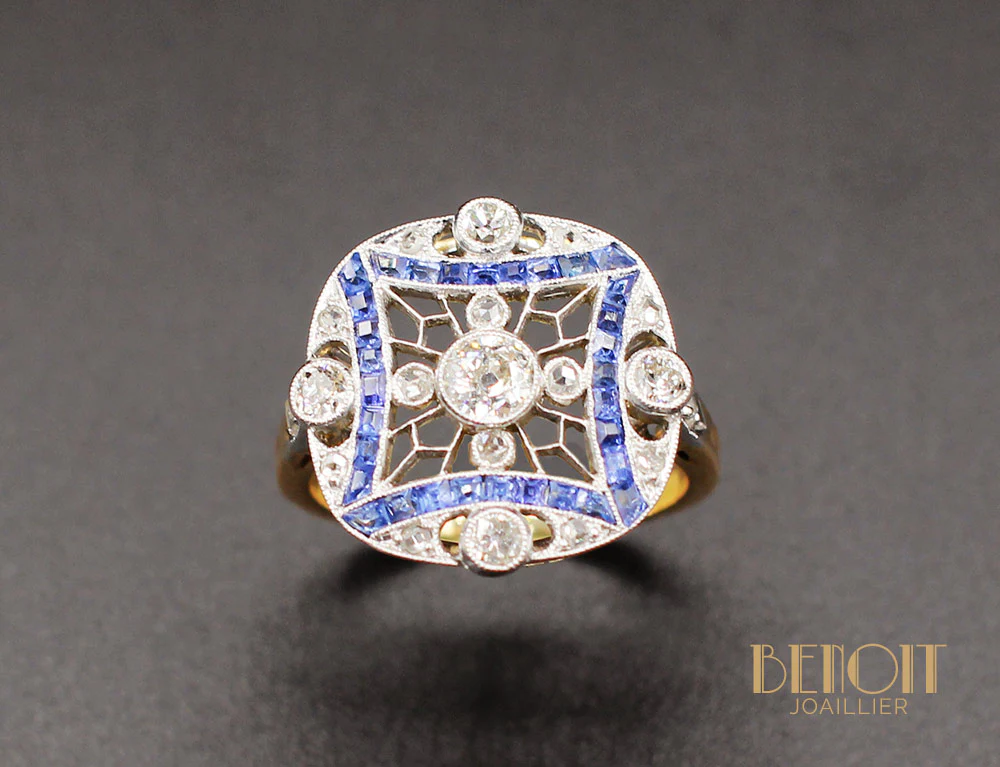 Bague Art Déco Diamants Saphirs - Image 2