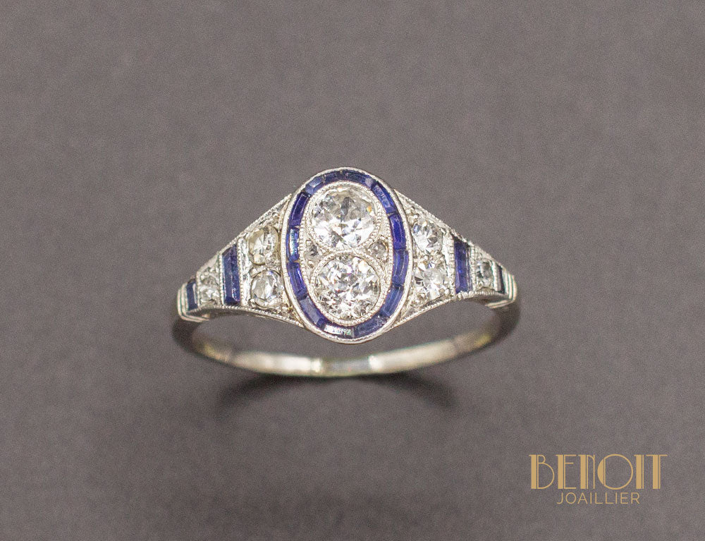 Bague Art Déco Diamants Saphirs - Image 2