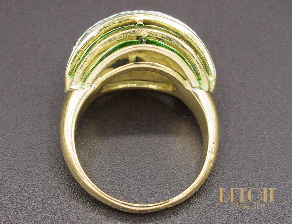 Bague Art Déco Email Vert et Diamants - Image 4