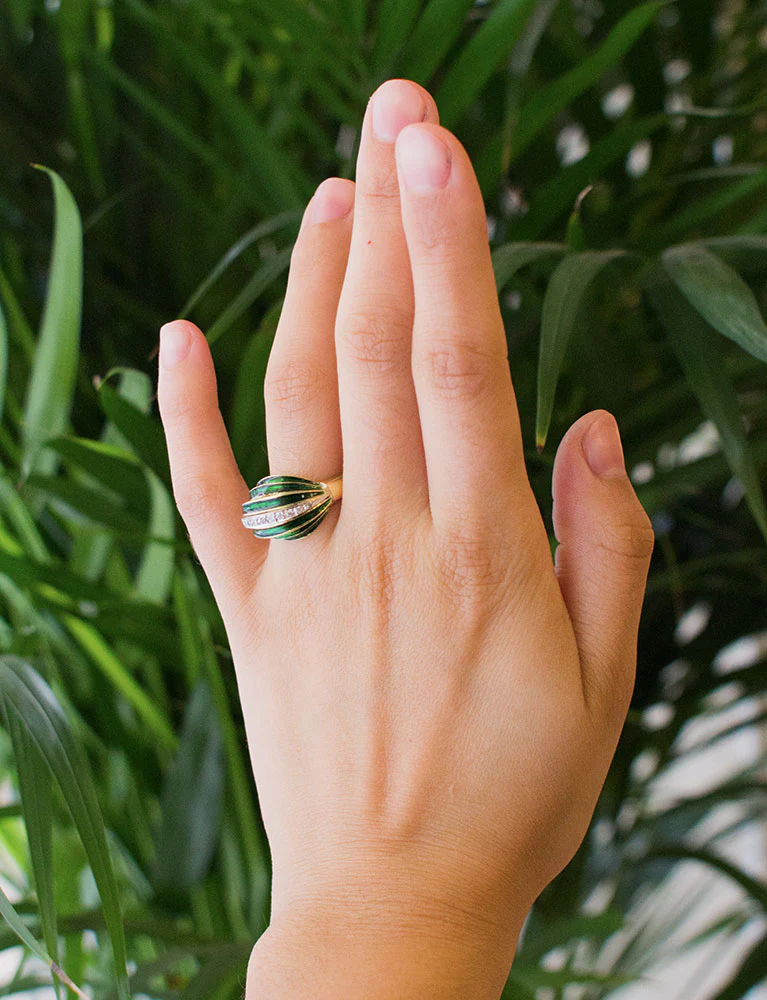 Bague Art Déco Email Vert et Diamants - Image 9