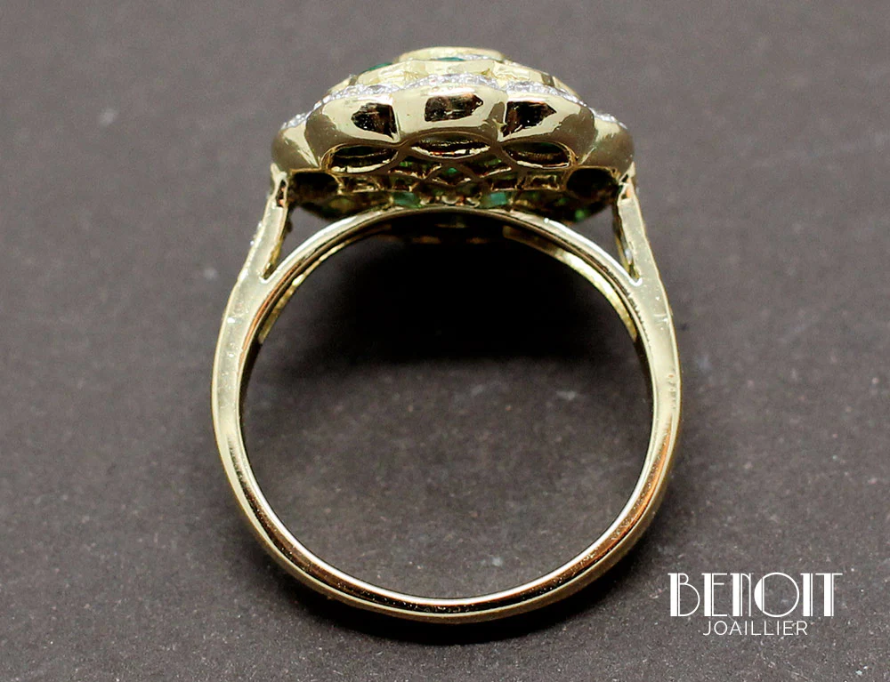 Bague Art Déco Emeraudes Diamants - Image 5