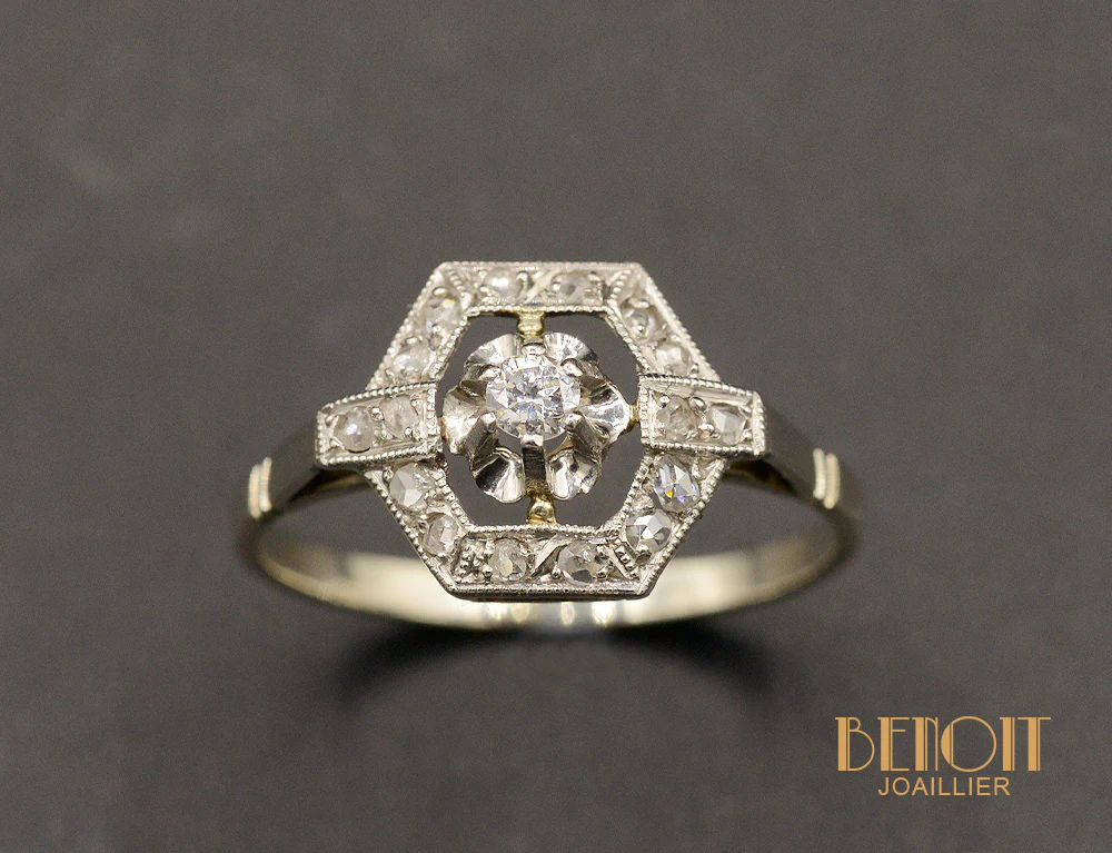 Bague Art Déco Hexagone Diamants - Image 2