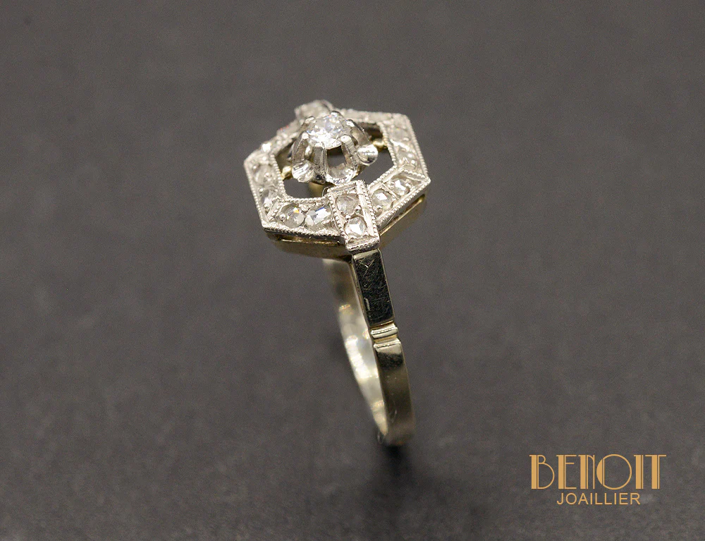 Bague Art Déco Hexagone Diamants - Image 3
