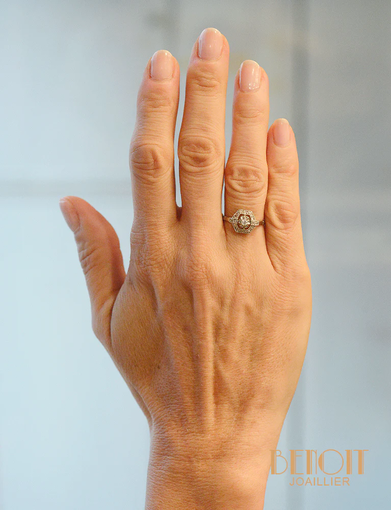 Bague Art Déco Hexagone Diamants - Image 5