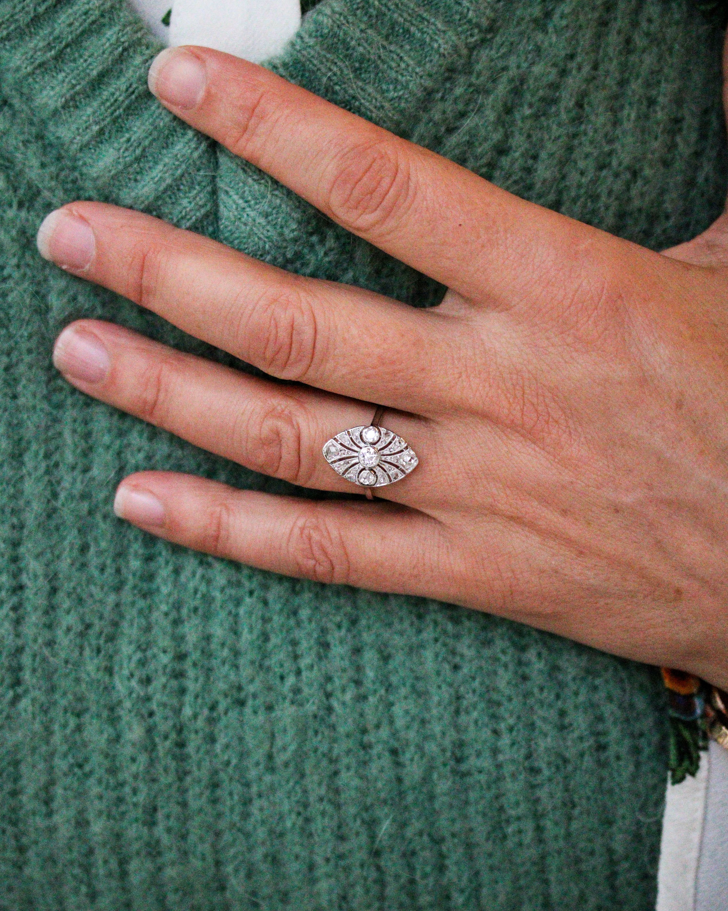 Bague Art Déco Marquise Platine Diamants - Image 2