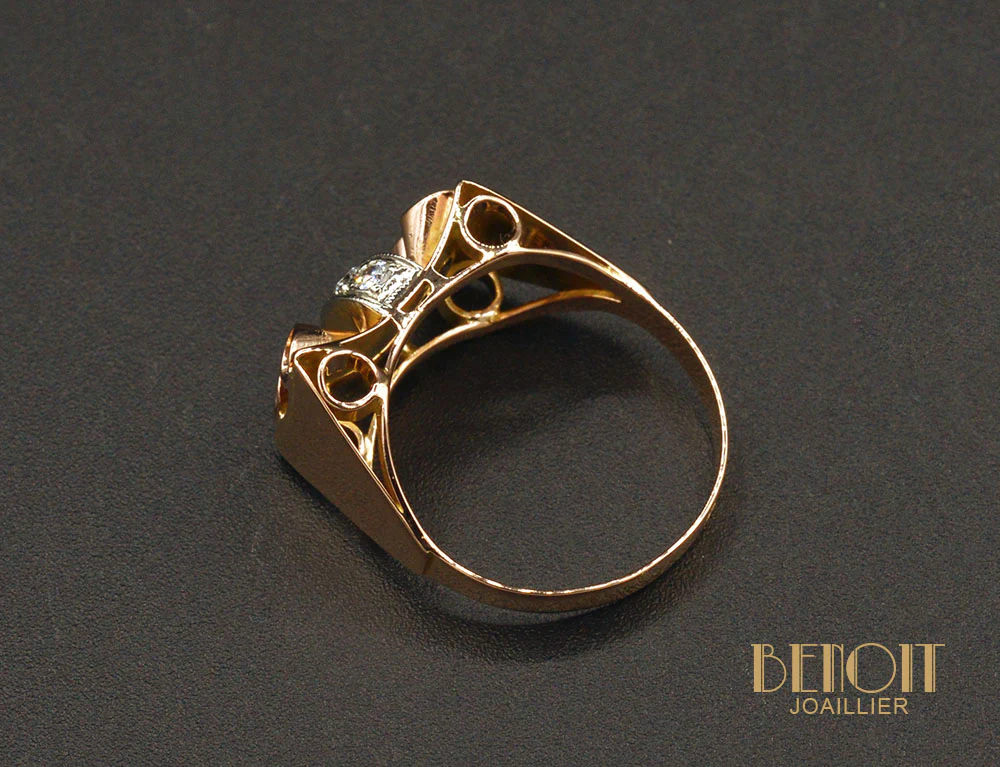 Bague Art Déco Moderniste Or Rose Diamants - Image 4