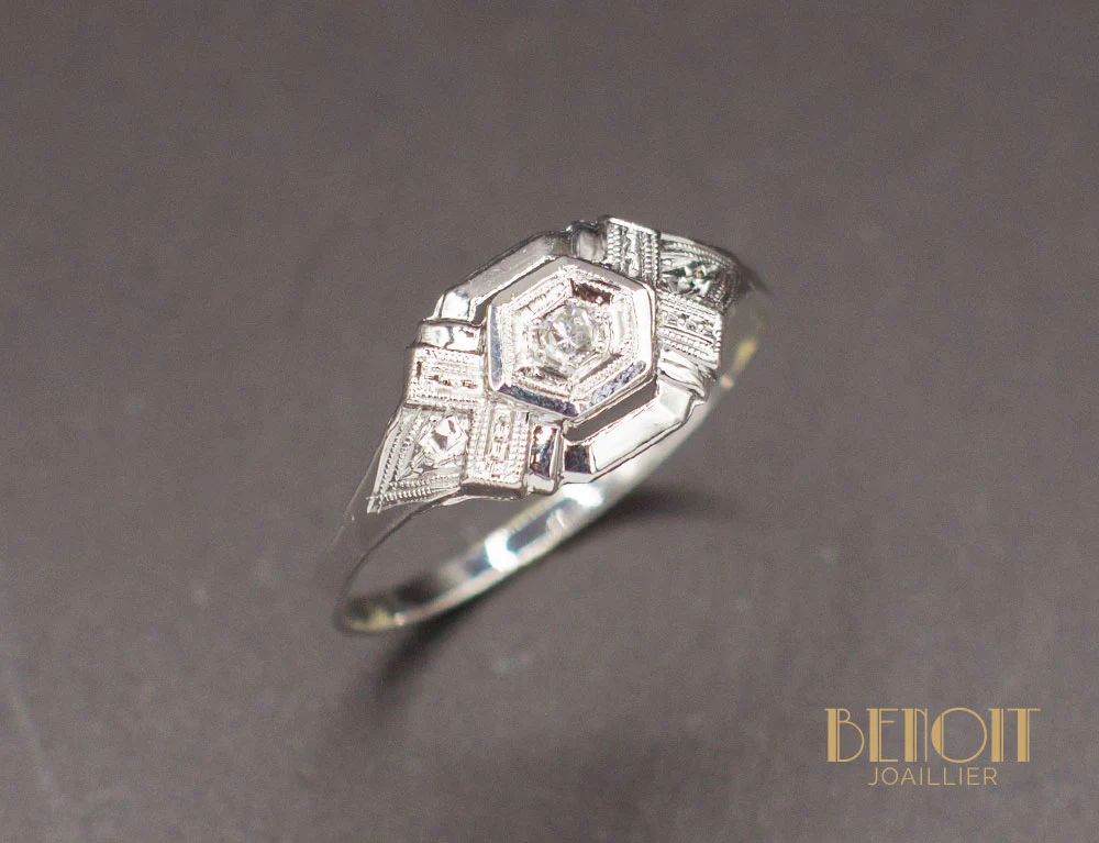 Bague Art Déco Or Blanc Diamant